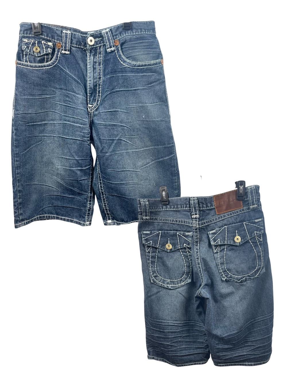 🧲 Y2K True Religion Baggy Jorts Blue Jean Super T Contrast Skate McBling Street